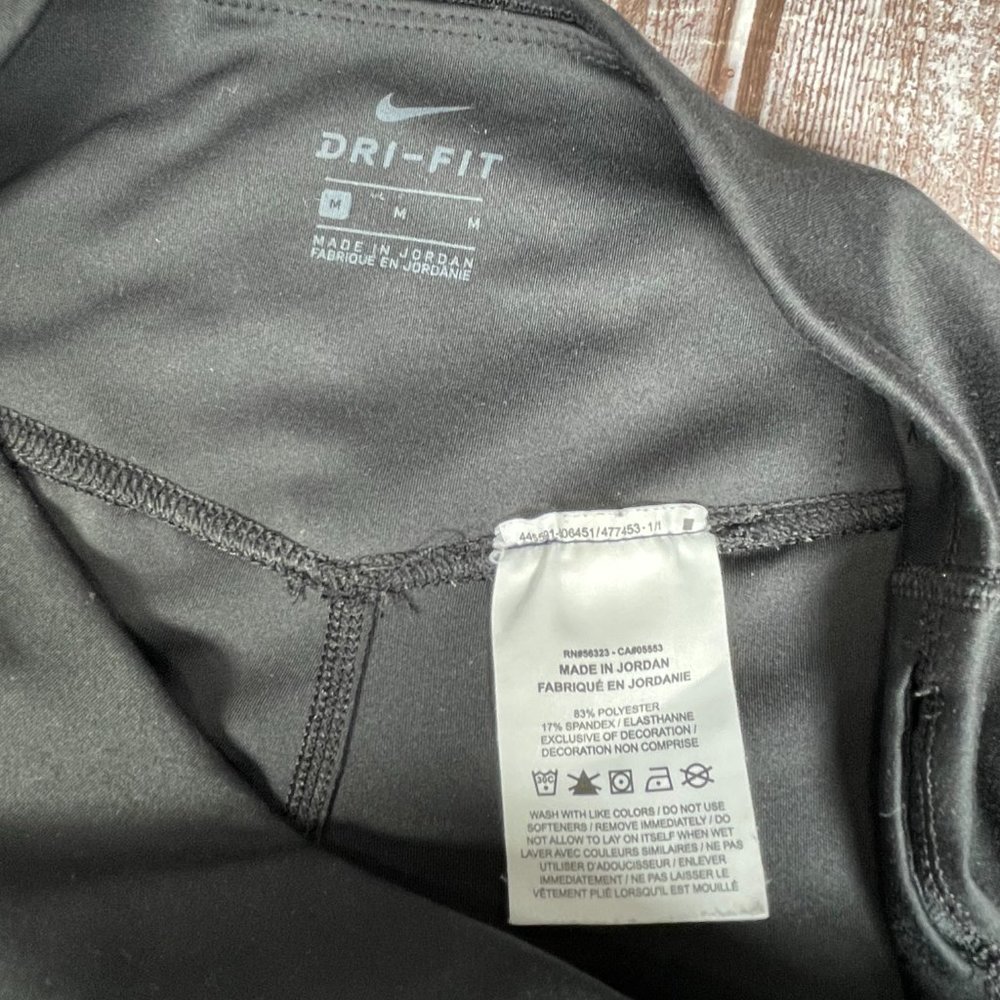 NIKE Dri-Fit Womens M Black Just Do It Logo Gold Leggings Jogger Gold Accent EUC - Picture 5 of 6